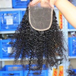 Peruvian Virgin Hair Afro Kinky Curly Free Part Lace Closure 4x4inches Natural Color 