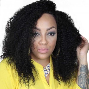 Natural Color Kinky Curly Human Hair Wig Mongolian Virgin Hair Full Lace Wigs