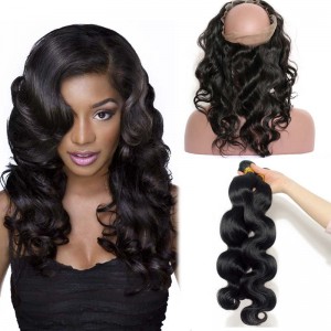 360 Lace Frontal Closure With 3 Bundles Brazilian Virgin Hair Body Wave 360 Lace Band