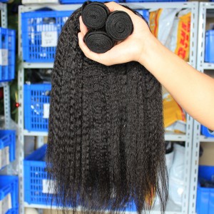 European Virgin Human Hair Kinky Straight Hair Weave Natural Color 3 Bundles