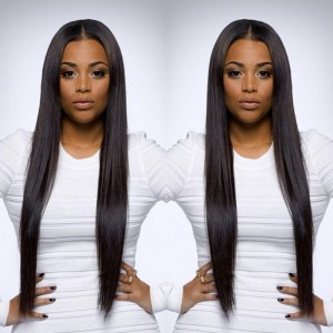 Pre-Plucked Lace Front Ponytail Wigs Peruvian Silk Straight Lace Wigs 150% Density Wigs Natural Hairline