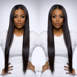 Pre-Plucked Lace Front Ponytail Wigs Peruvian Silk Straight Lace Wigs 150% Density Wigs Natural Hairline