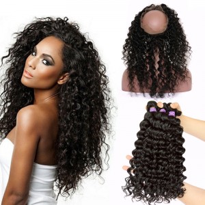 360 Lace Frontal Band Brazilian Virgin Hair Deep Wave 360 Circle Lace Frontal With Two Bundles