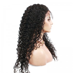 Natural Color Indian Remy Human Hair Wigs Deep Wave Silk Top Lace Wigs
