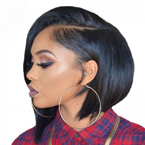 200% Density Straight Human Hair Short Bob Wig For Women Natural Color Brazilian Lace Front Human Hair Wigs