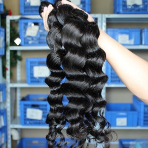 Mongolian Virgin Human Hair Weaves Loose Wave 3 Bundles Natural Color