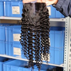 Natural Color Brazilian Virgin Hair Kinky Curly Free Part Lace Closure 4x4inches 