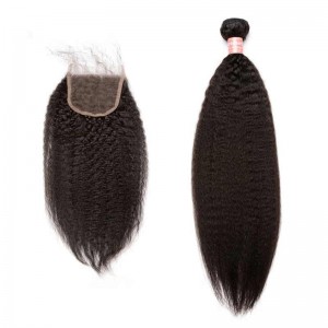 Brazilian Virgin Hair Kinky Straight Free Part Lace Closure with 4pcs Weaves 