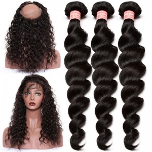 360 Frontal Closure With 3 Bundles Loose Wave Brazilian Virgin Hair 360 Lace Band Frontal Closure