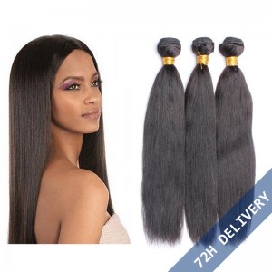 Brazilian Virgin Human Hair Natural Color Yaki Straight Hair Weave 3 Bundles