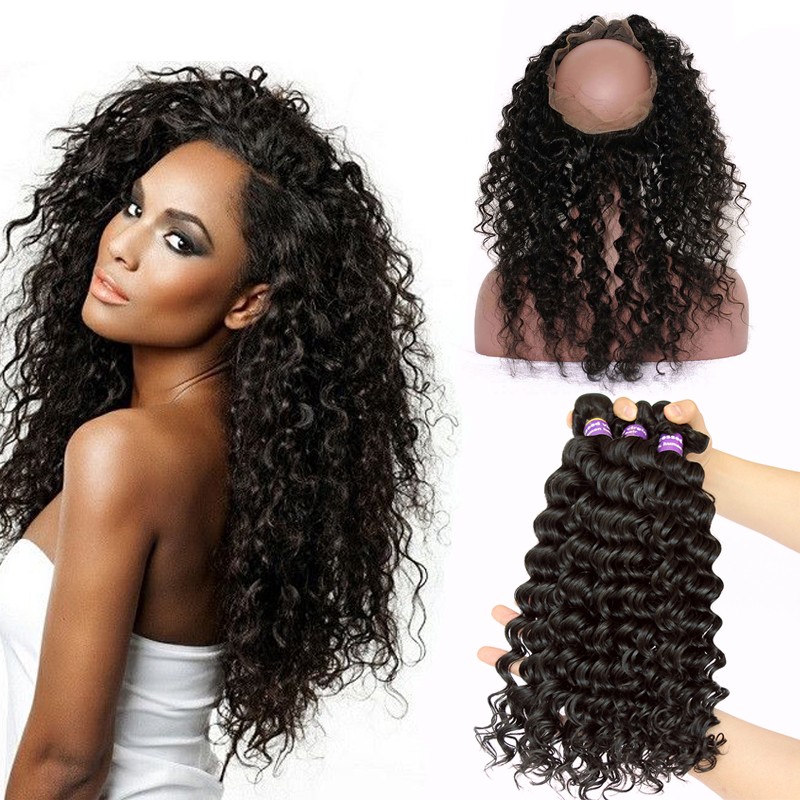 360 Lace Frontal Band Brazilian Virgin Hair Deep Wave 360