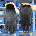 Peruvian Virgin Hair Silky Straight Three Part Lace Closure with 3pcs Weaves