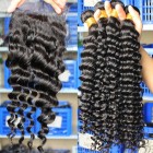 Indian Virgin Hair Deep Wave Free Part Lace Closure with 3pcs Weaves