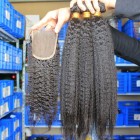 Indian Virgin Hair Kinky Straight Free Part Lace Closure with 3pcs Weaves