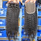 Natural Color Kinky Straight European Virgin Hair Free Part Lace Closure 4x4inches 