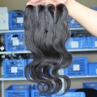 Natural Color Body Wave Peruvian Virgin Hair Three Part Lace Closure 4x4inches