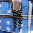 Peruvian Virgin Hair Deep Wave Free Part Lace Closure 4x4inches Natural Color