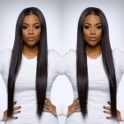 Pre-Plucked Lace Front Ponytail Wigs Peruvian Silk Straight Lace Wigs 150% Density Wigs Natural Hairline 