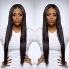 Pre-Plucked Lace Front Ponytail Wigs Peruvian Silk Straight Lace Wigs 150% Density Wigs Natural Hairline 