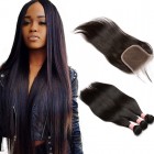 Brazilian Virgin with Closure Hair Extensions Loose Wave 3 Bundles with 1 closure Natural Color Straight