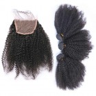 Brazilian Virgin Hair Afro Kinky Curly Lace Closure with 3pcs Weaves