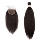 Brazilian Virgin Hair Kinky Straight Free Part Lace Closure with 4pcs Weaves