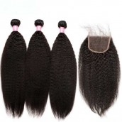 Brazilian Virgin Hair Kinky Straight Free Part Lace Closure with 3pcs Weaves