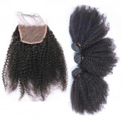 Brazilian Virgin Hair Afro Kinky Curly Lace Closure with 3pcs Weaves