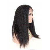 Natural Color Indian Remy Human Hair Wigs Kinky Straight Silk Top Lace Wigs