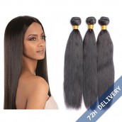 Brazilian Virgin Human Hair Natural Color Yaki Straight Hair Weave 3 Bundles  