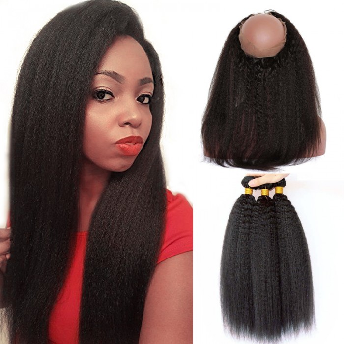 360 Frontal Closure With Two Bundles Brazilian Virgin Hair Kinky