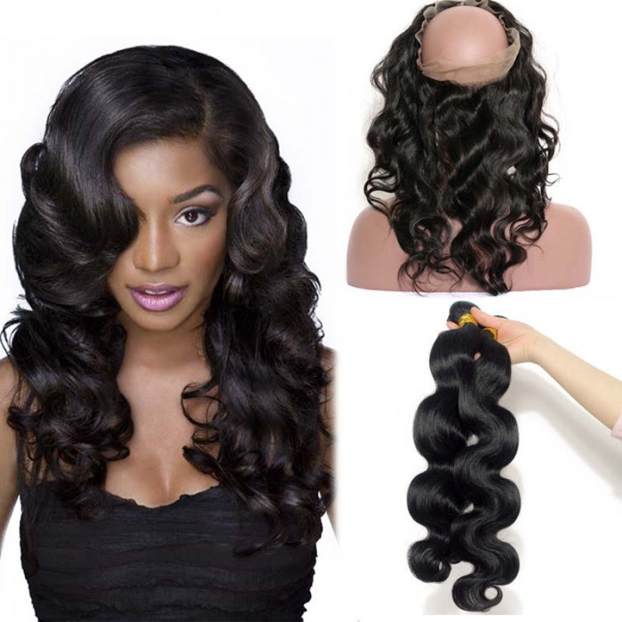 360 Lace Frontal Closure With 2 Bundles Brazilian Virgin Hair Body