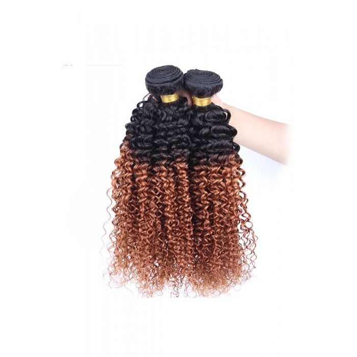 Peruvian Virgin Human Hair Kinky Curly Ombre Hair Weave Color 1b