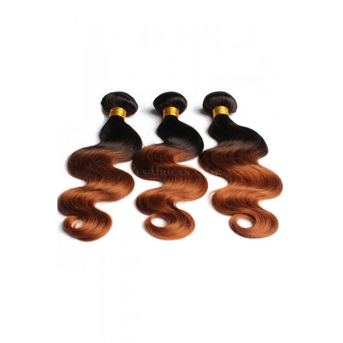 Peruvian Virgin Human Hair Body Wave Ombre Hair Weave Color1b 30